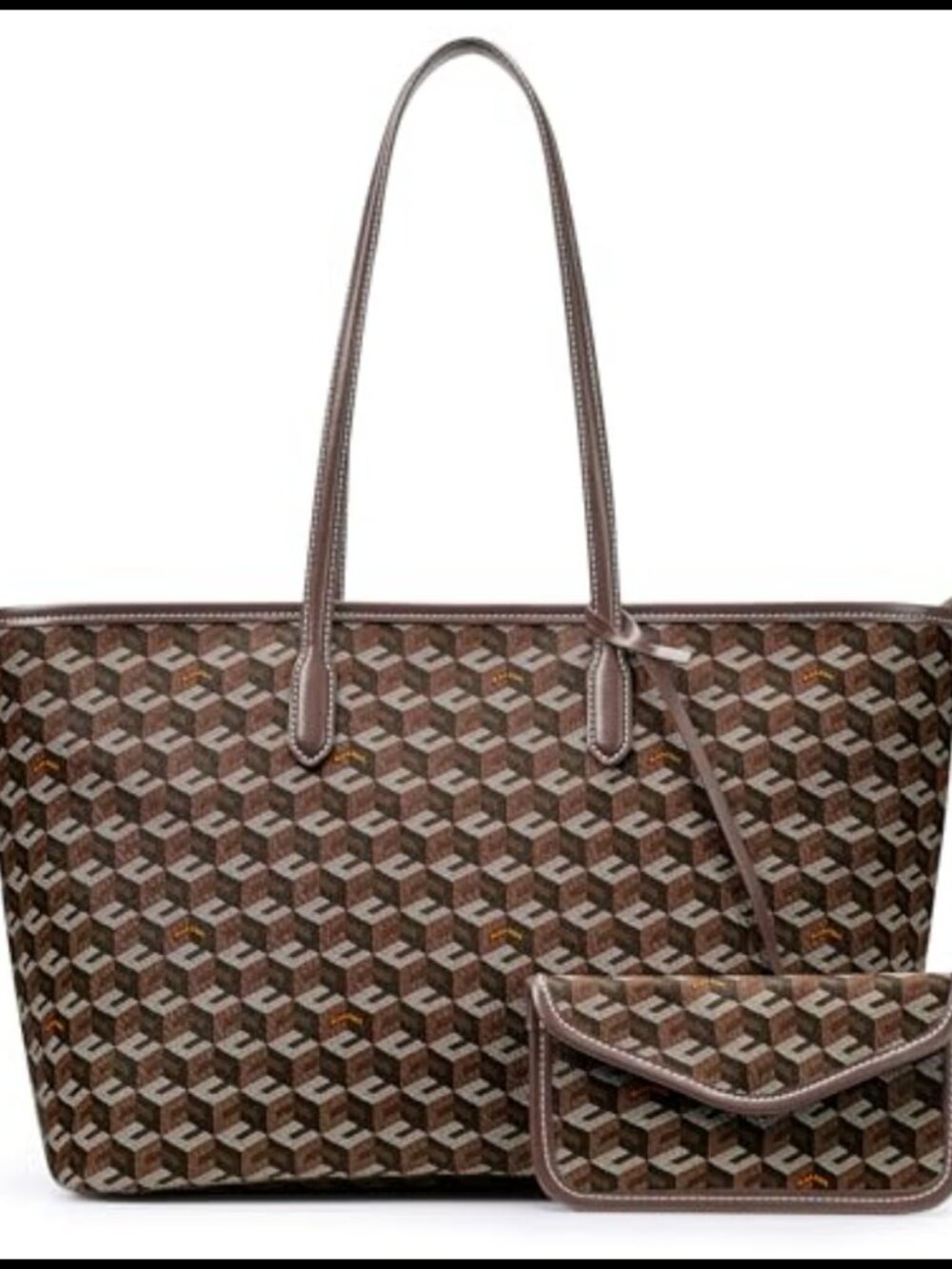 Oversize PU Leather Cube Tote Bag Monogram Print Weekender with Top Handle